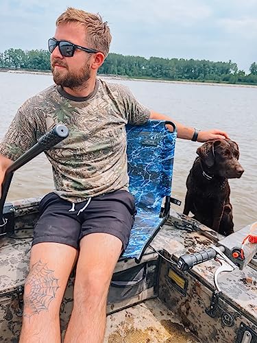 ALPS OutdoorZ Cast-N-Blast seat fits standard boat swivel mounts for universal compatibility.