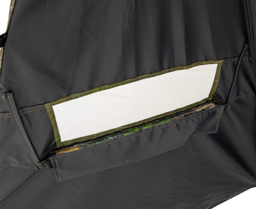 ALPS OutdoorZ Dash Panel Blind attached ground stakes ensure stable setup on rough ground.
