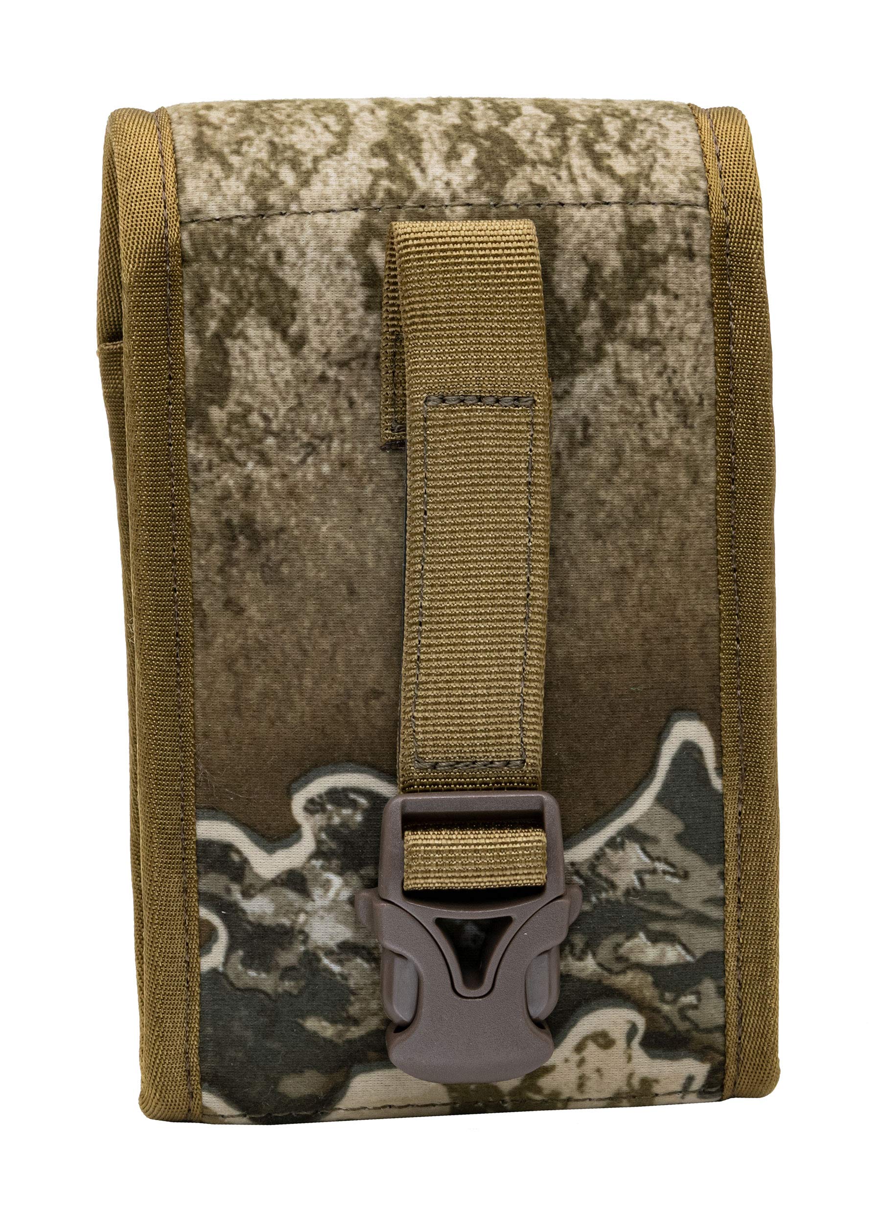 Side tether cord on Vital X secures range finder for fast reach.