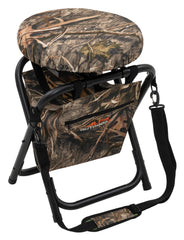ALPS OutdoorZ Horizon swivel-stool shown in Mossy Oak Shadow Grass Habitat with 360-degree rotation for field viewing