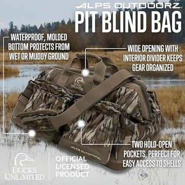 ALPS OutdoorZ Ducks Unlimited Pit Blind Bag showing removable divider to keep shells organized.