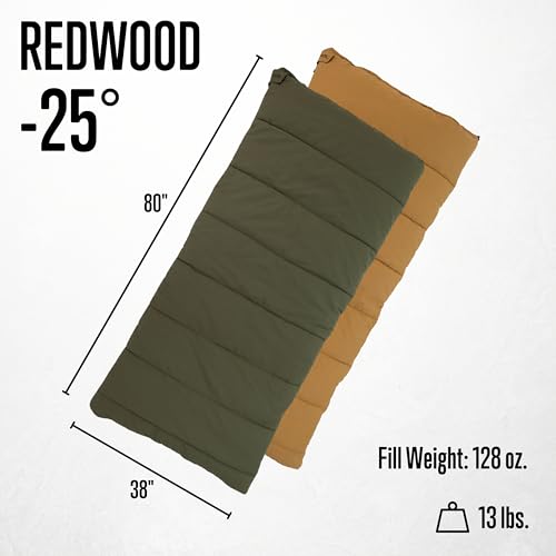 ALPS OutdoorZ Redwood sleeping bag opened to show roomy interior.