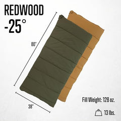 ALPS OutdoorZ Redwood sleeping bag opened to show roomy interior.