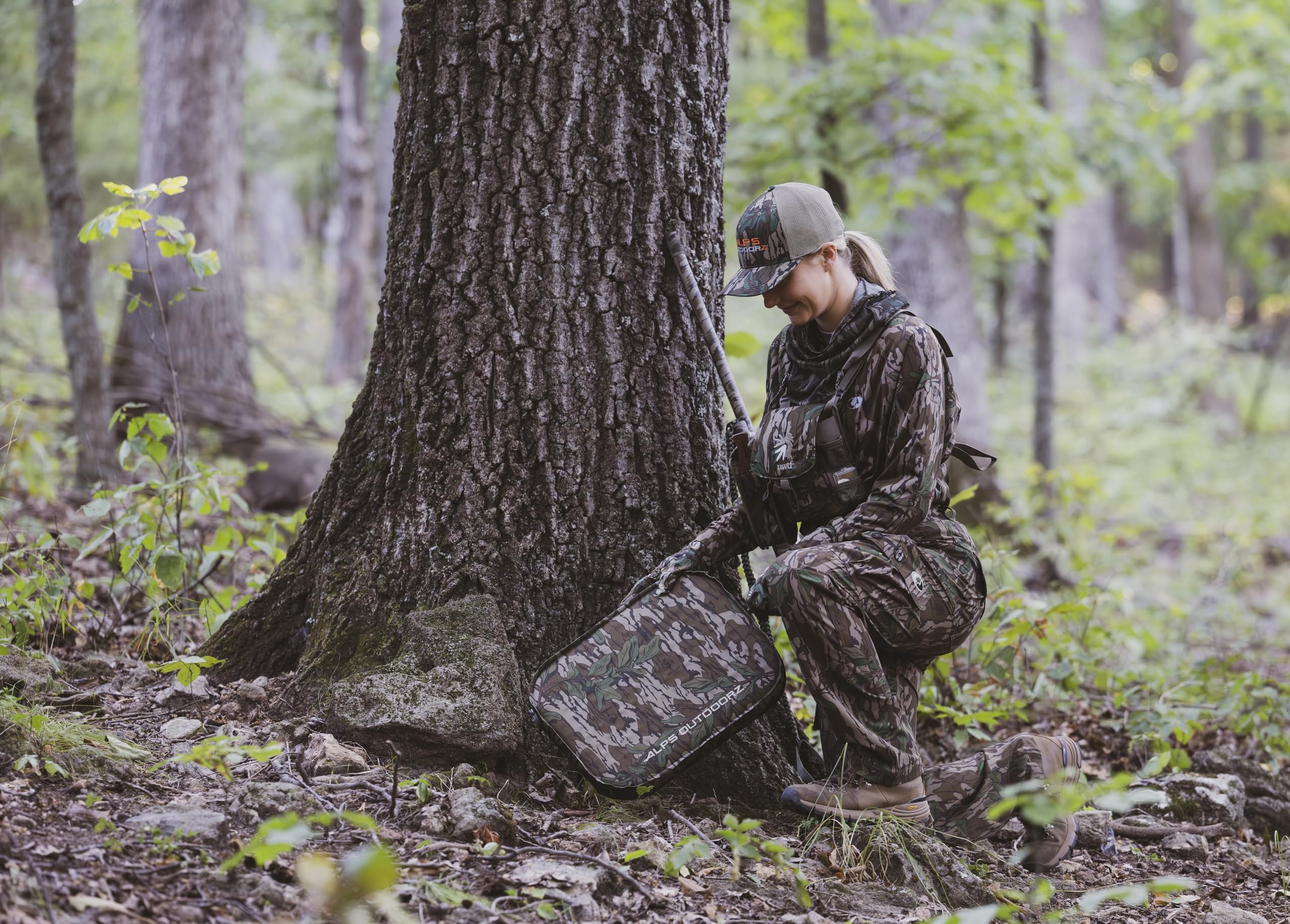 ALPS OutdoorZ Summit Trail Seat Mossy Oak Greenleaf camo blends with spring habitats