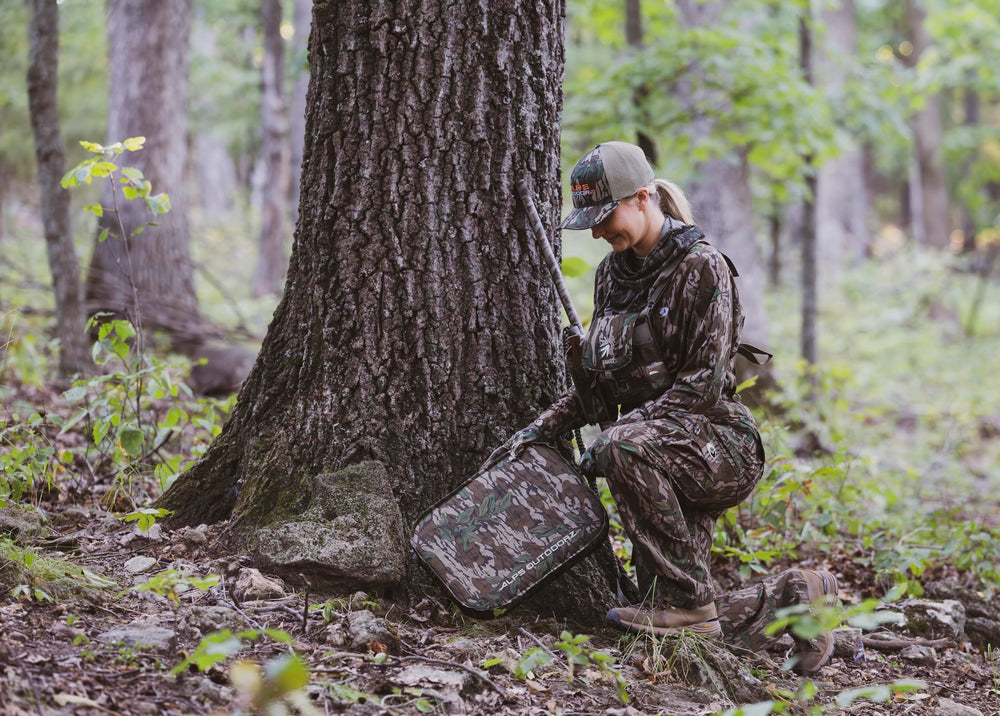 ALPS OutdoorZ Summit Trail Seat Mossy Oak Greenleaf camo blends with spring habitats