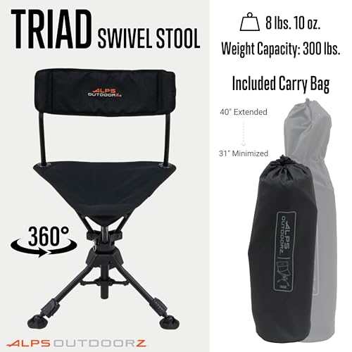 ALPS OutdoorZ Triad swivel stool oversized feet prevent sinking on soft ground