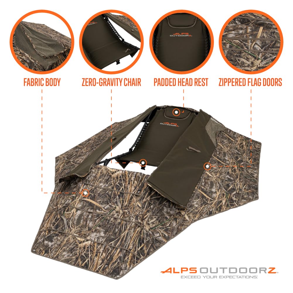 ALPS OutdoorZ Zero-Gravity Layout Blind heavy-duty stakes in frozen terrain support.