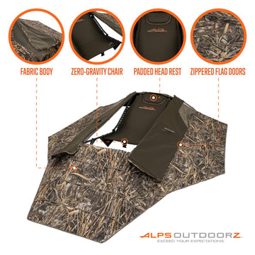 ALPS OutdoorZ Zero-Gravity Layout Blind heavy-duty stakes in frozen terrain support.