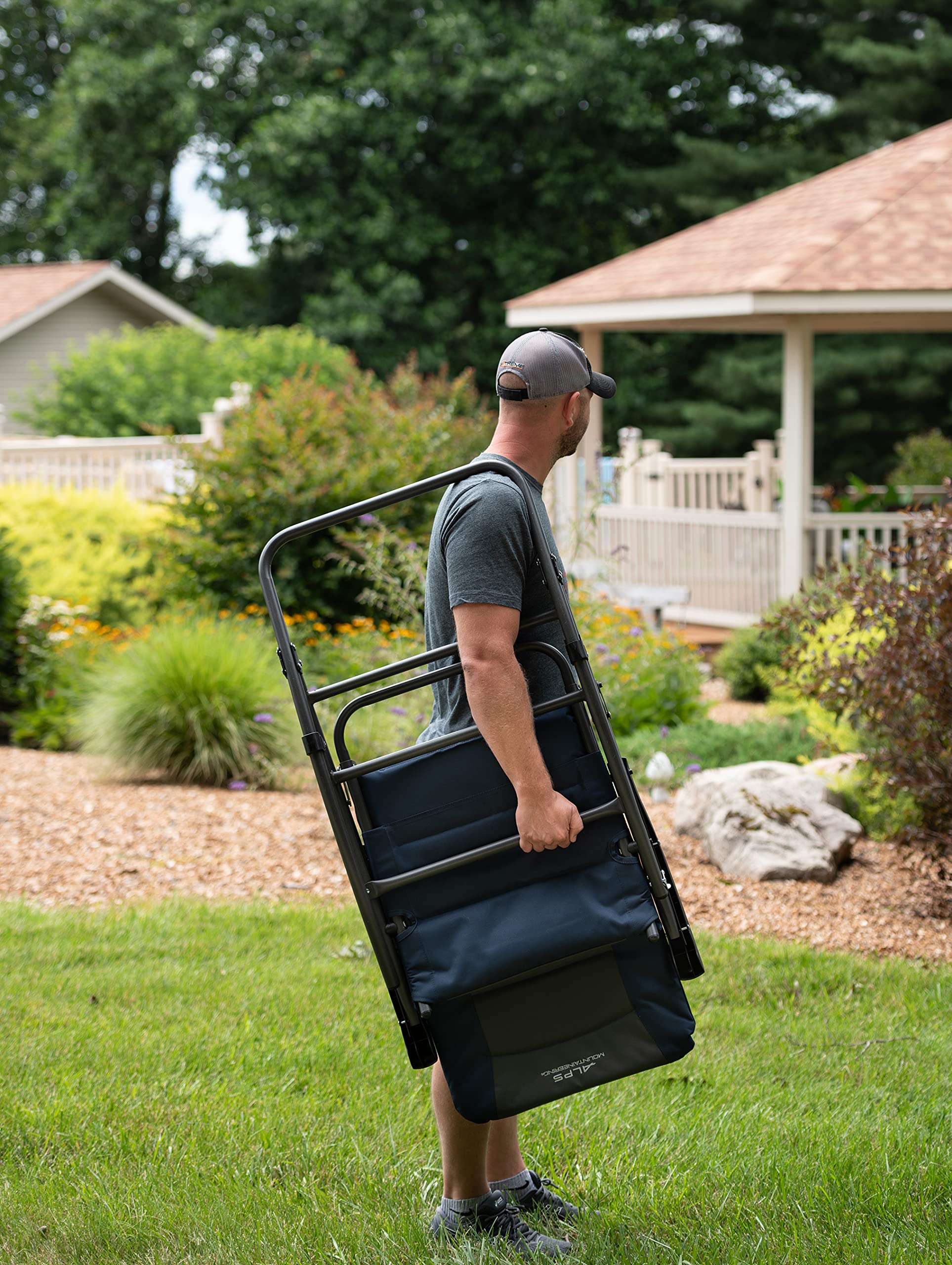 ALPS Mountaineering rocking chair side profile showing foldable design for transport