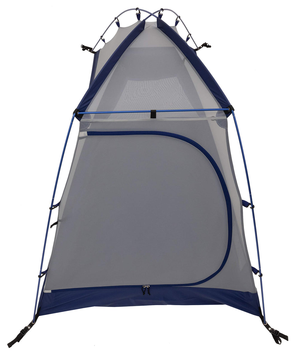 ALPS Mountaineering Zephyr tent single door with roomy vestibule for gear.