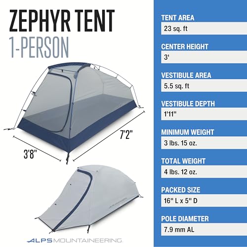 ALPS Mountaineering Zephyr tent vestibule gear-storage keeps essentials sheltered.