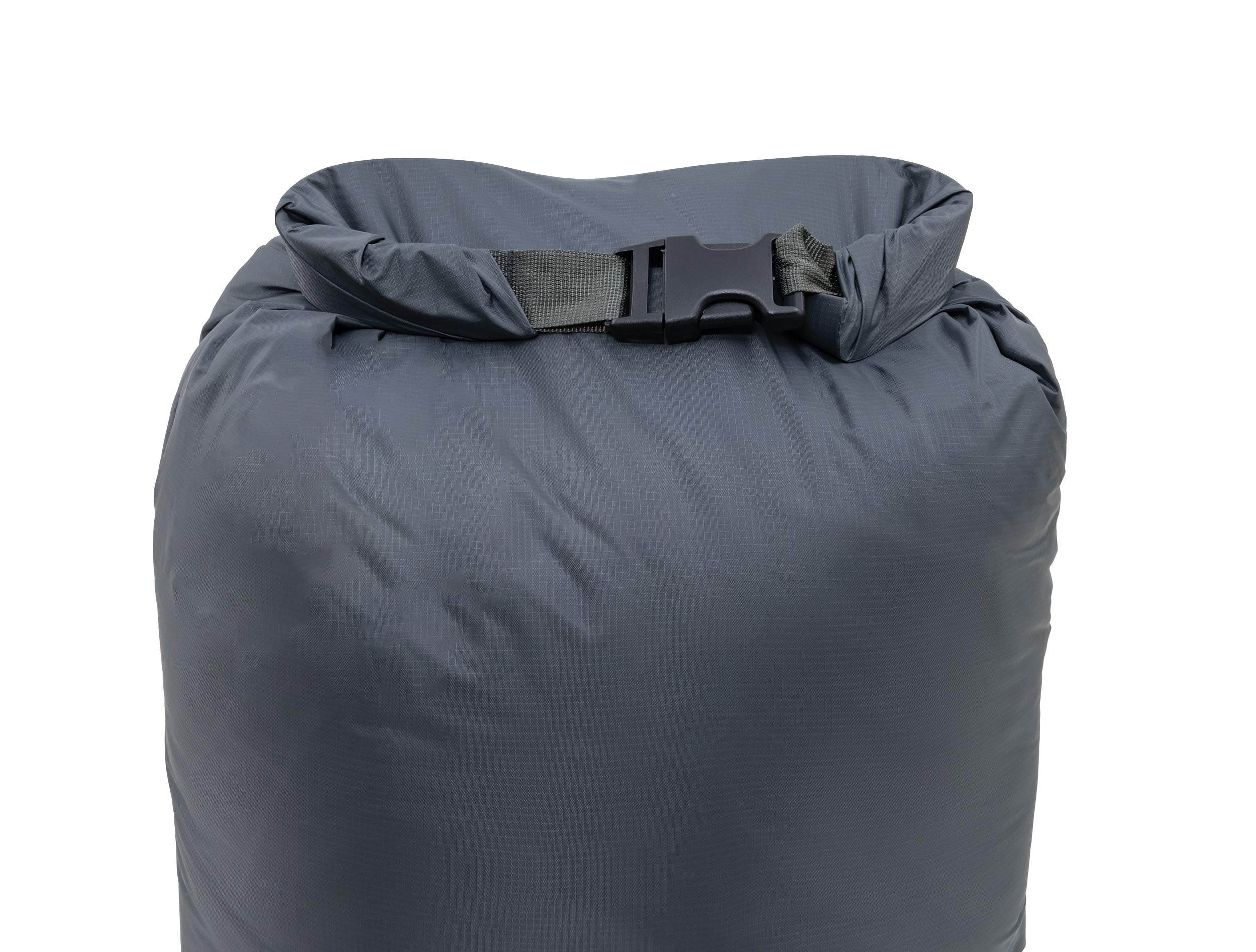ALPS Mountaineering Dry Sack 45L blue gray during compression demonstrates air permeable bottom for venting air
