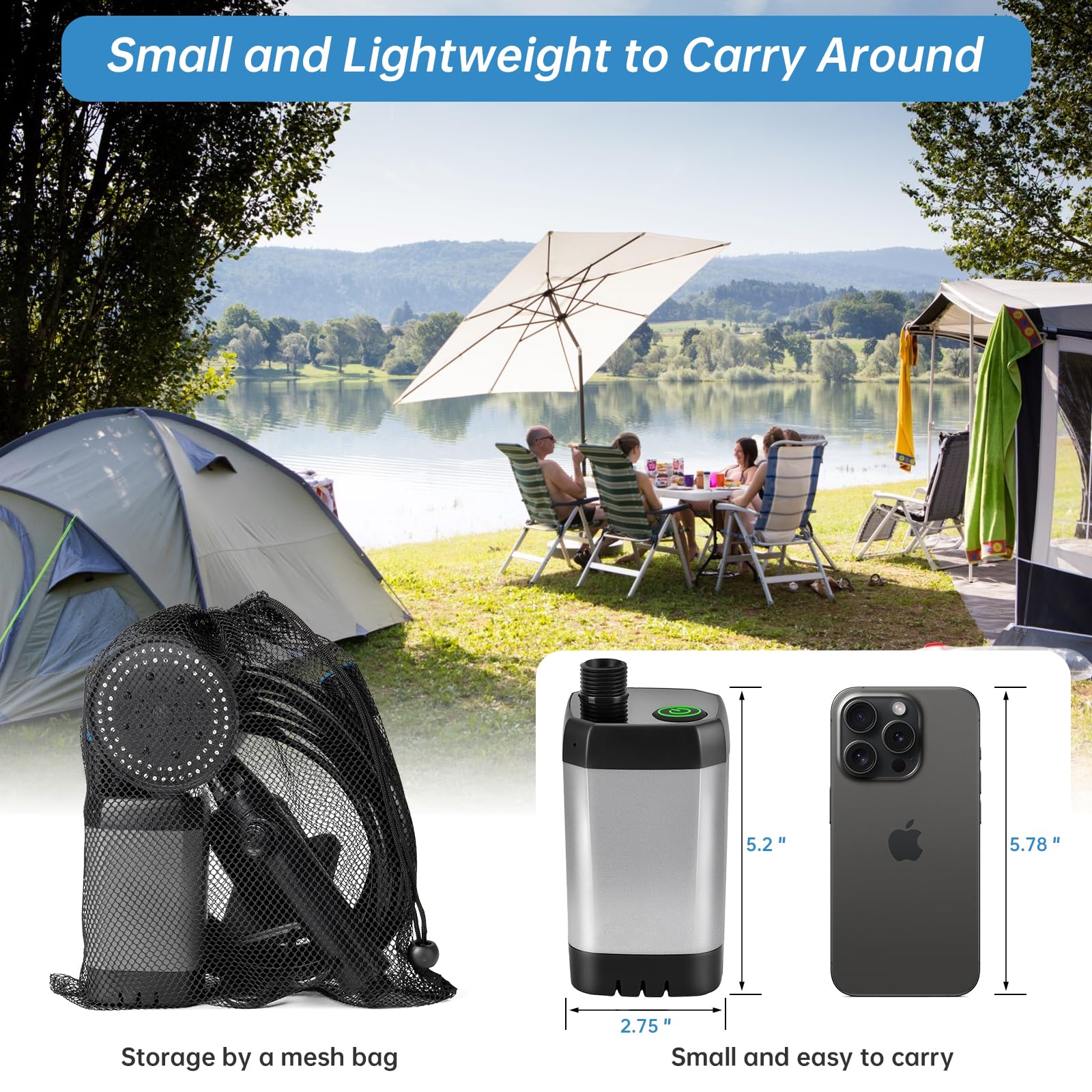 AlpsWolf portable shower compact design fits backpack travel and quick setup