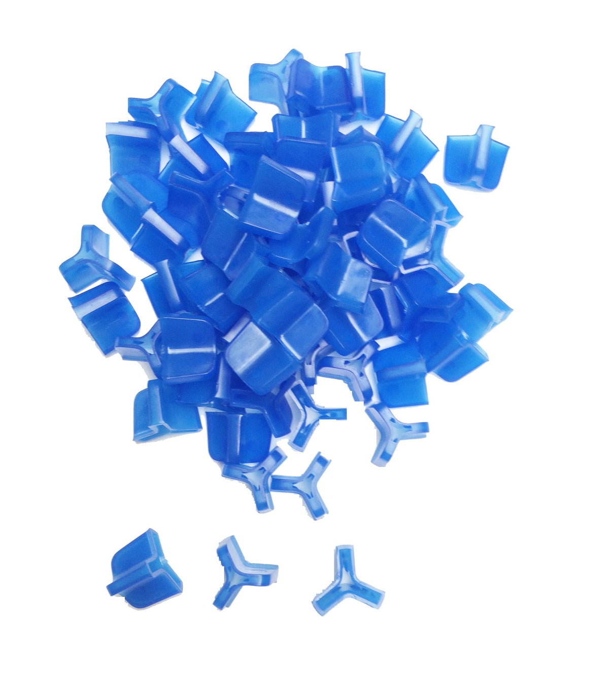 Al's Goldfish Lure Co. 100pcs blue treble hook bonnets in packaging protect hooks during storage.