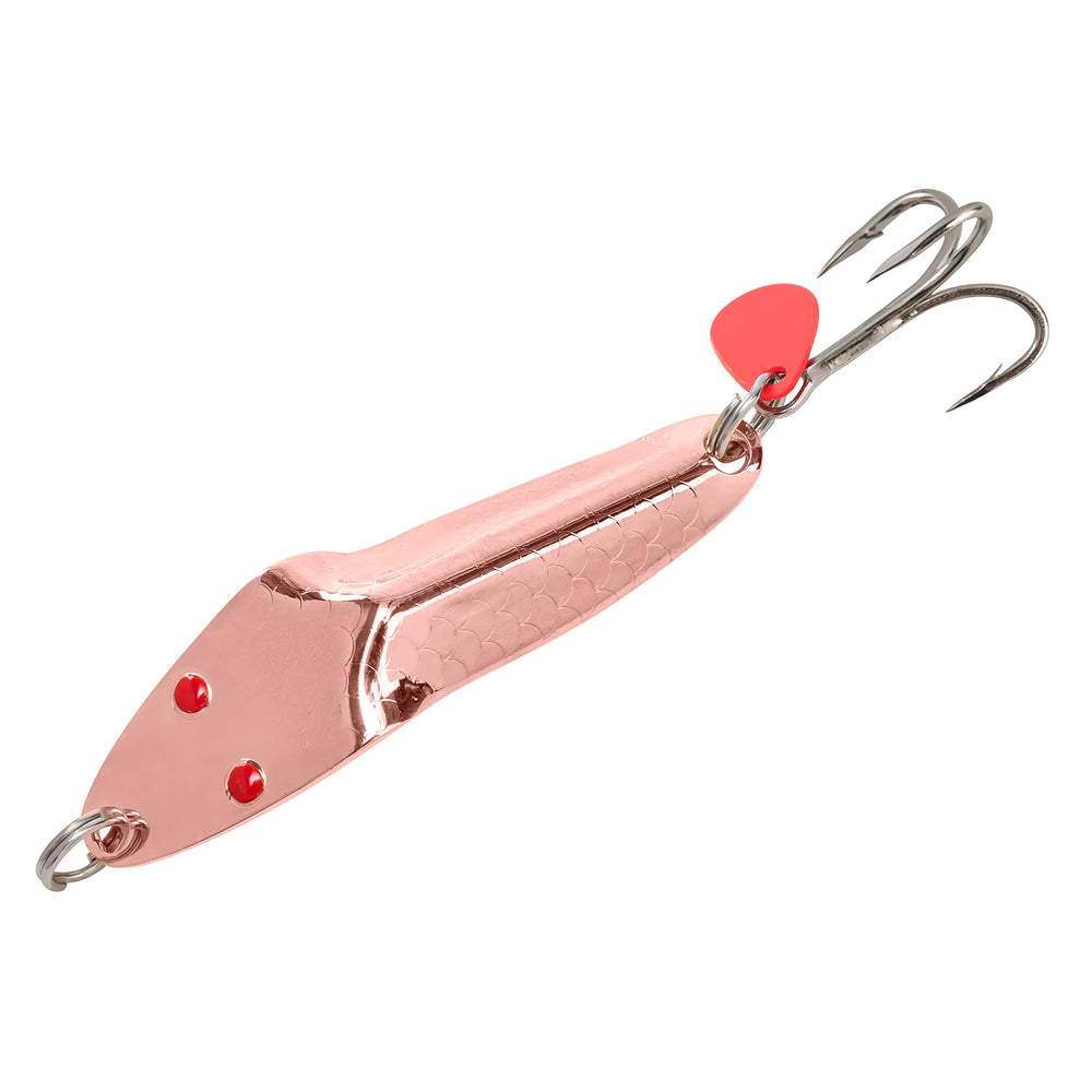 Al's Goldfish Lure Co. Forty Niner copper side profile showing natural wiggle.