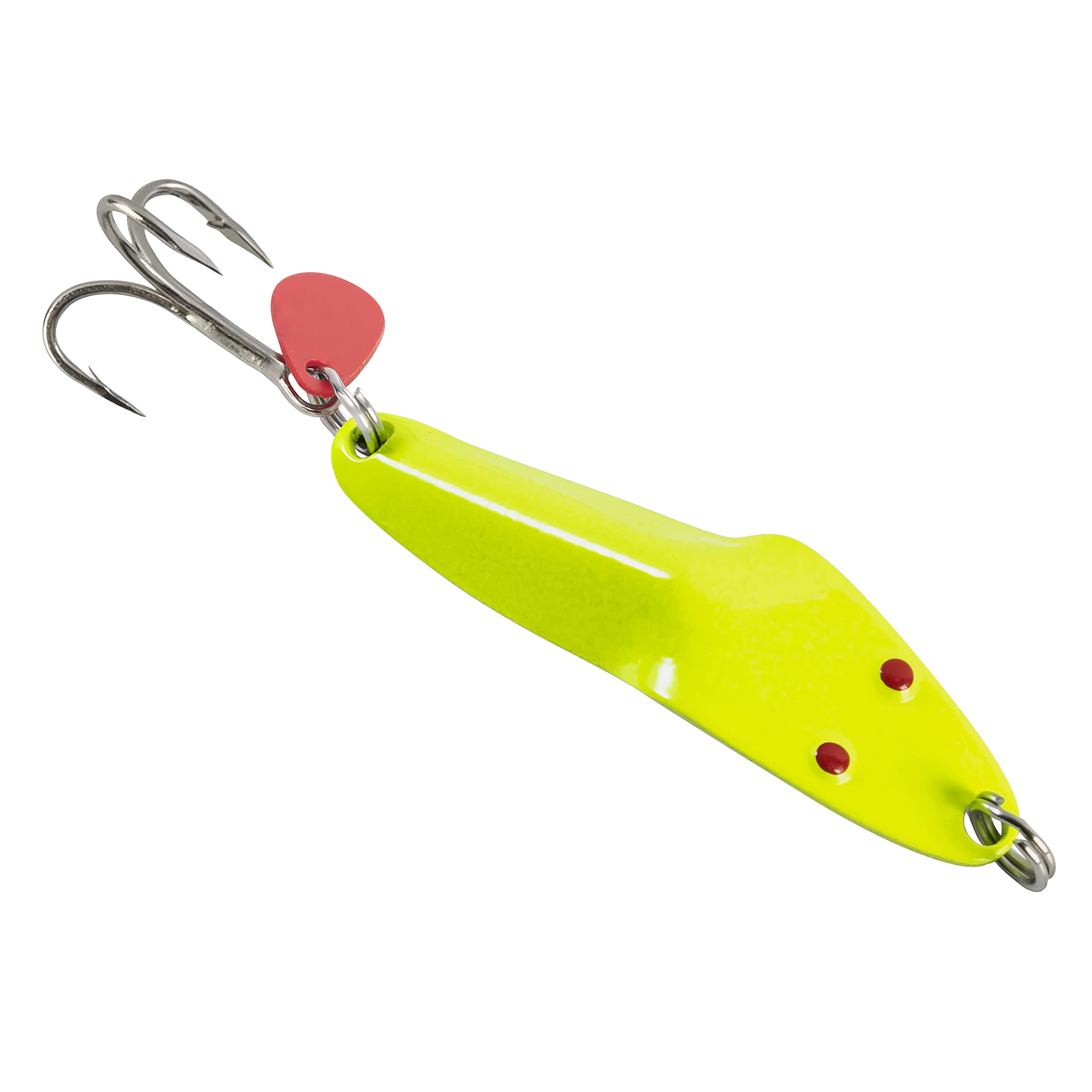 Al's Goldfish Lure Co Forty Niner profile shot highlights chartreuse lure for steady casting.
