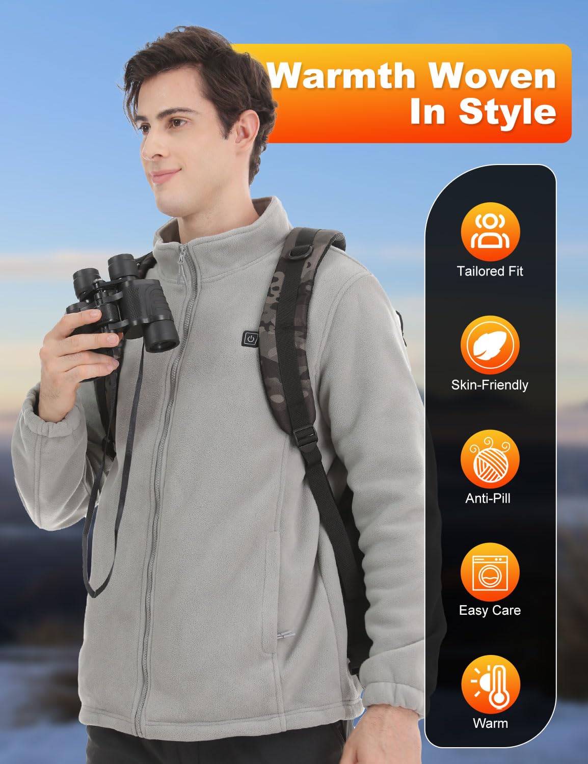 ALSOMTEC heated jacket worn during winter activities demonstrates versatile base-layer warmth