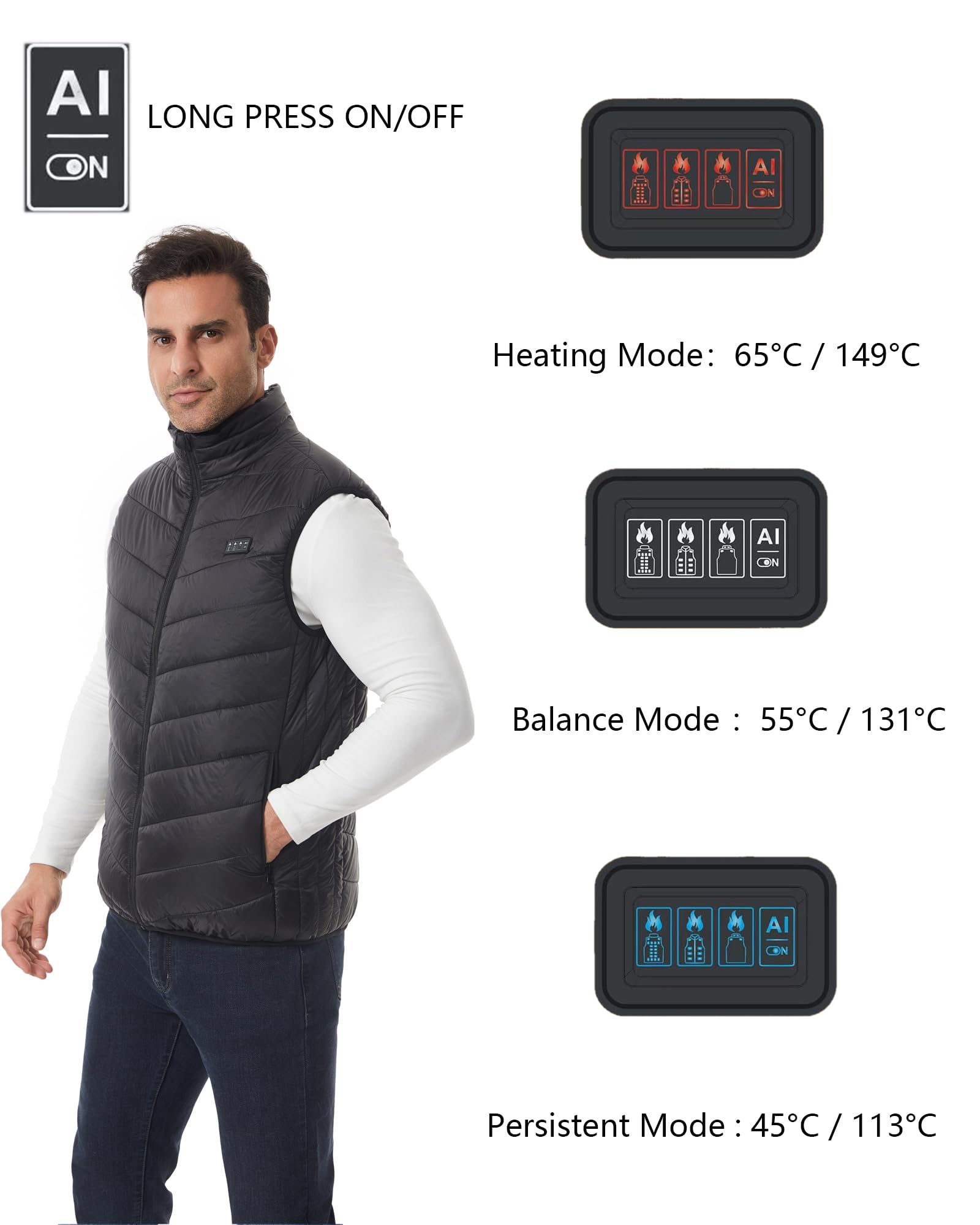 ALTWEIWEN heated-down-vest back view reveals dual-zone heating for personalized comfort.