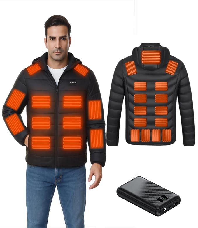 ALTWEIWEN men's heated jacket front view with 16000mAh battery showcasing versatile warmth