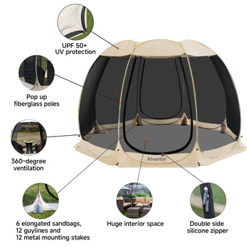 Alvantor 8-mesh walls capture 360-degree ventilation for comfortable outdoor time.