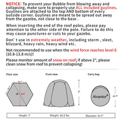 Alvantor pop-up bubble tent interior shows spacious seating and warm shelter for small gatherings