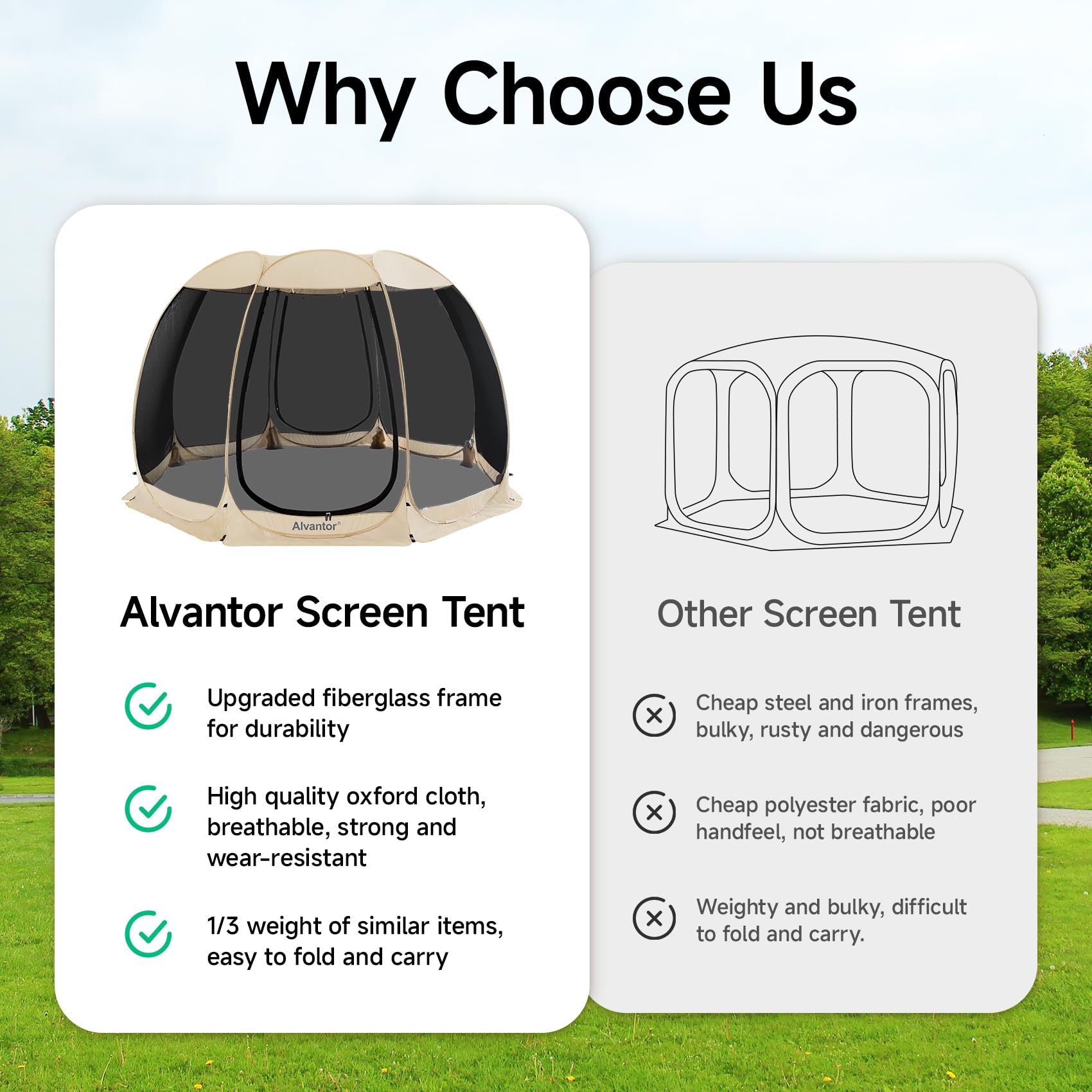 Alvantor screen house doors entrance highlighting easy access and airflow.