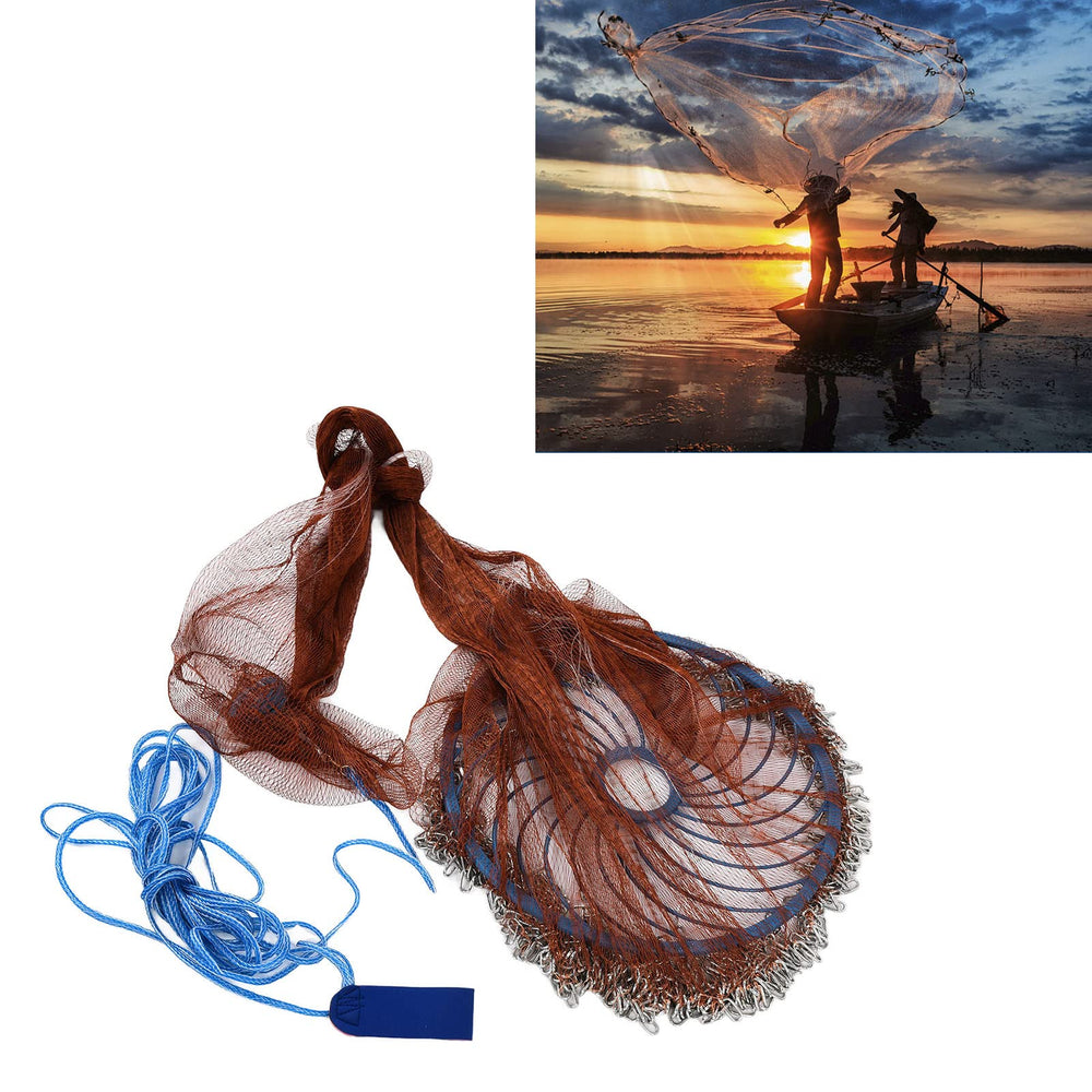 Alvinlite cast net flying disc design with heavier chain for faster sinking and secure bait