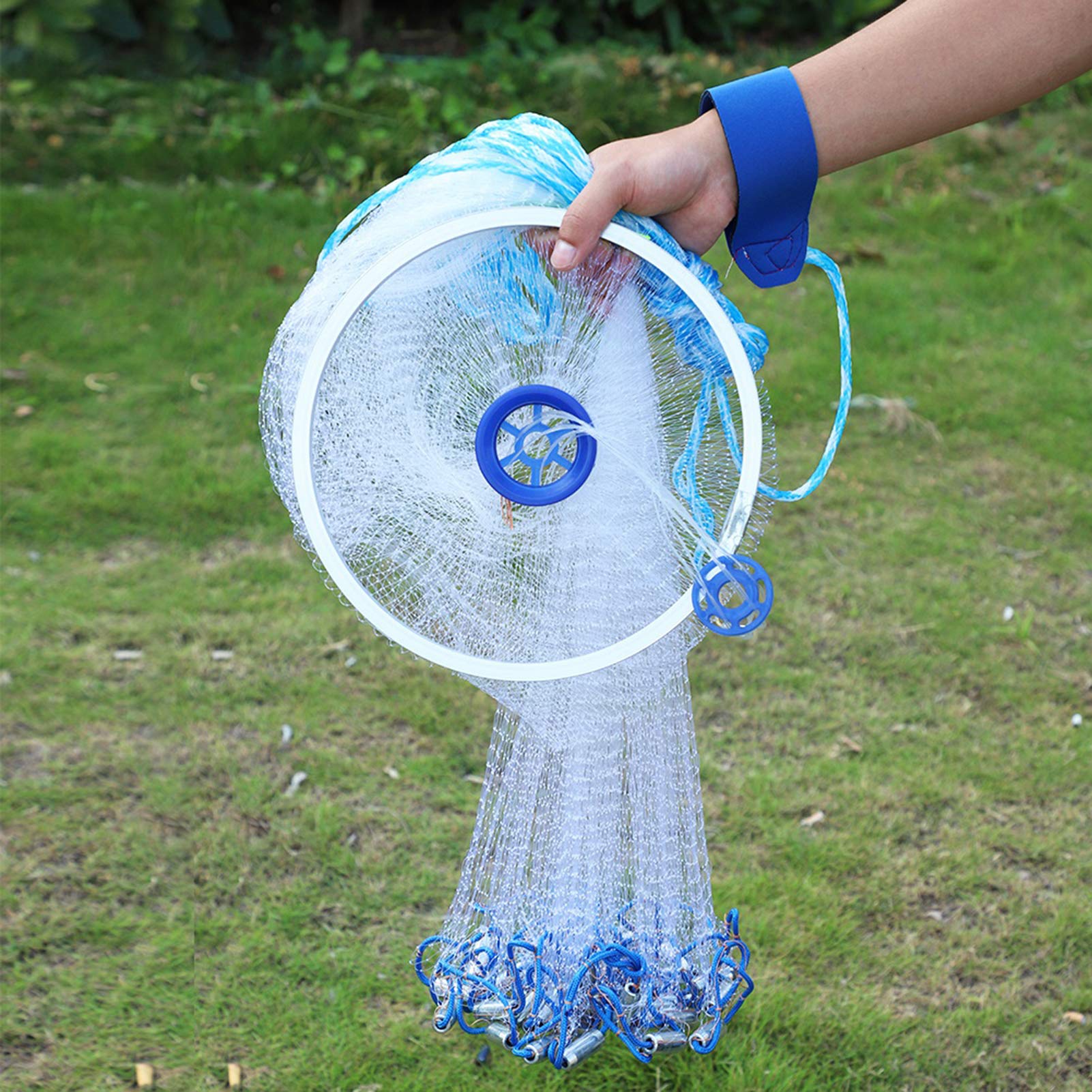 Alvinlite saltwater cast net with aluminum ring for stable throws