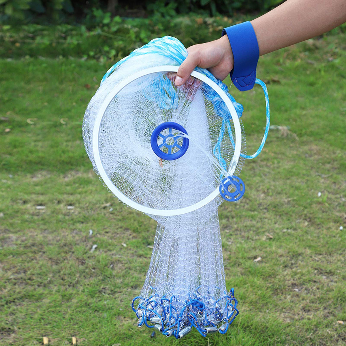 Alvinlite saltwater cast net with aluminum ring for stable throws