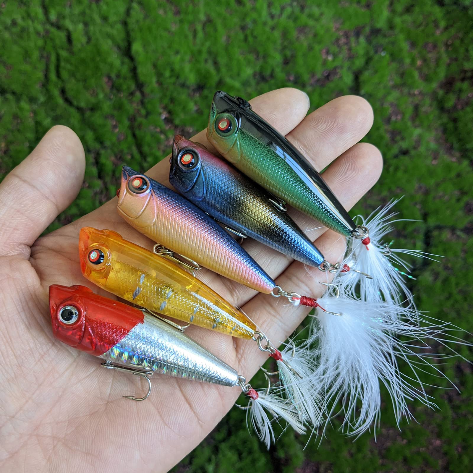 Various colors of Alwonder 5-Pack top water lures