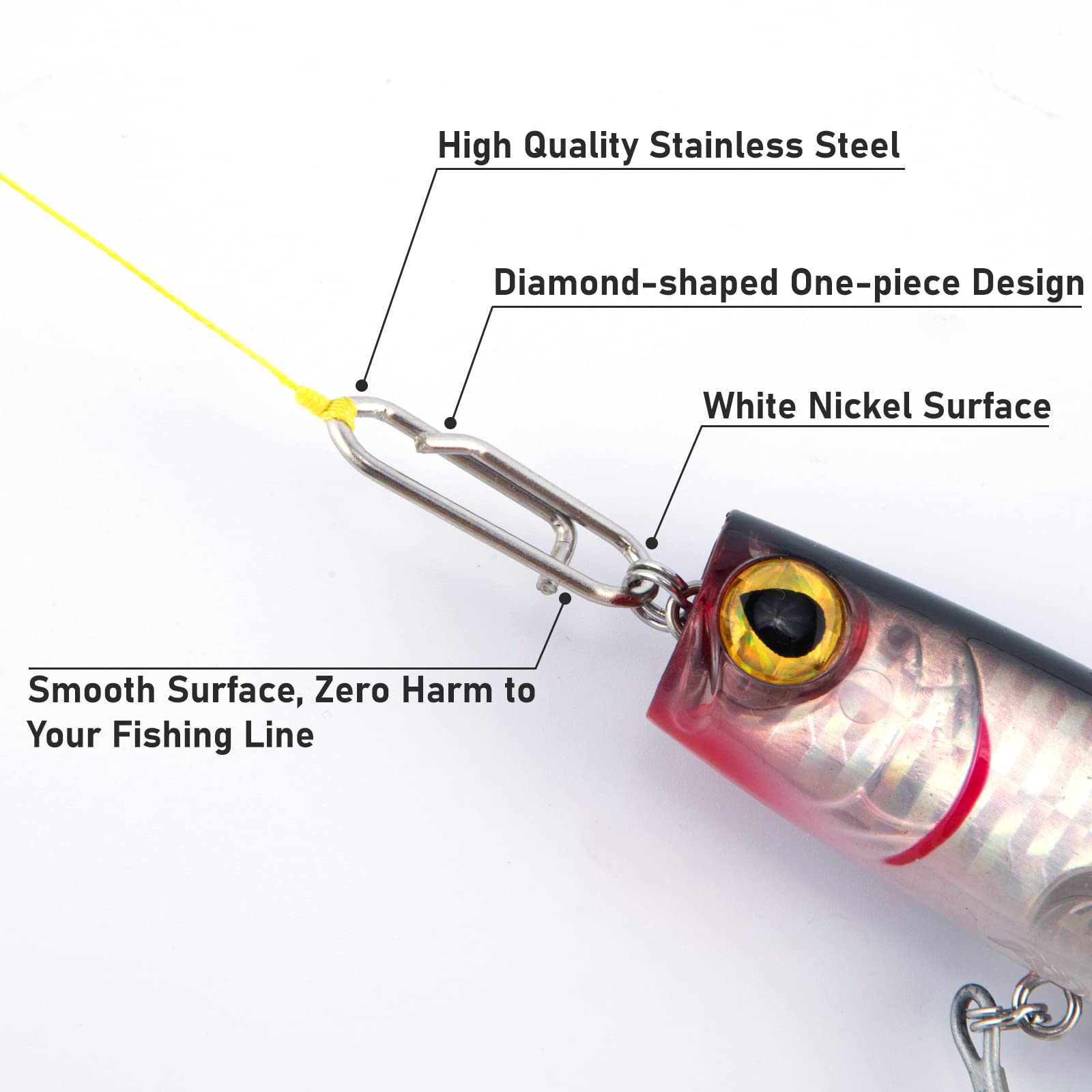 Close-up of high-strength stainless steel fishing snaps