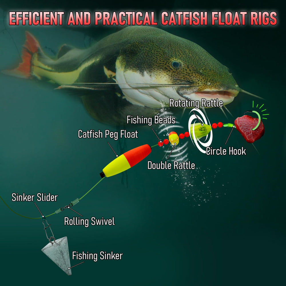 Rigs showing swivels, floats, beads and hooks
