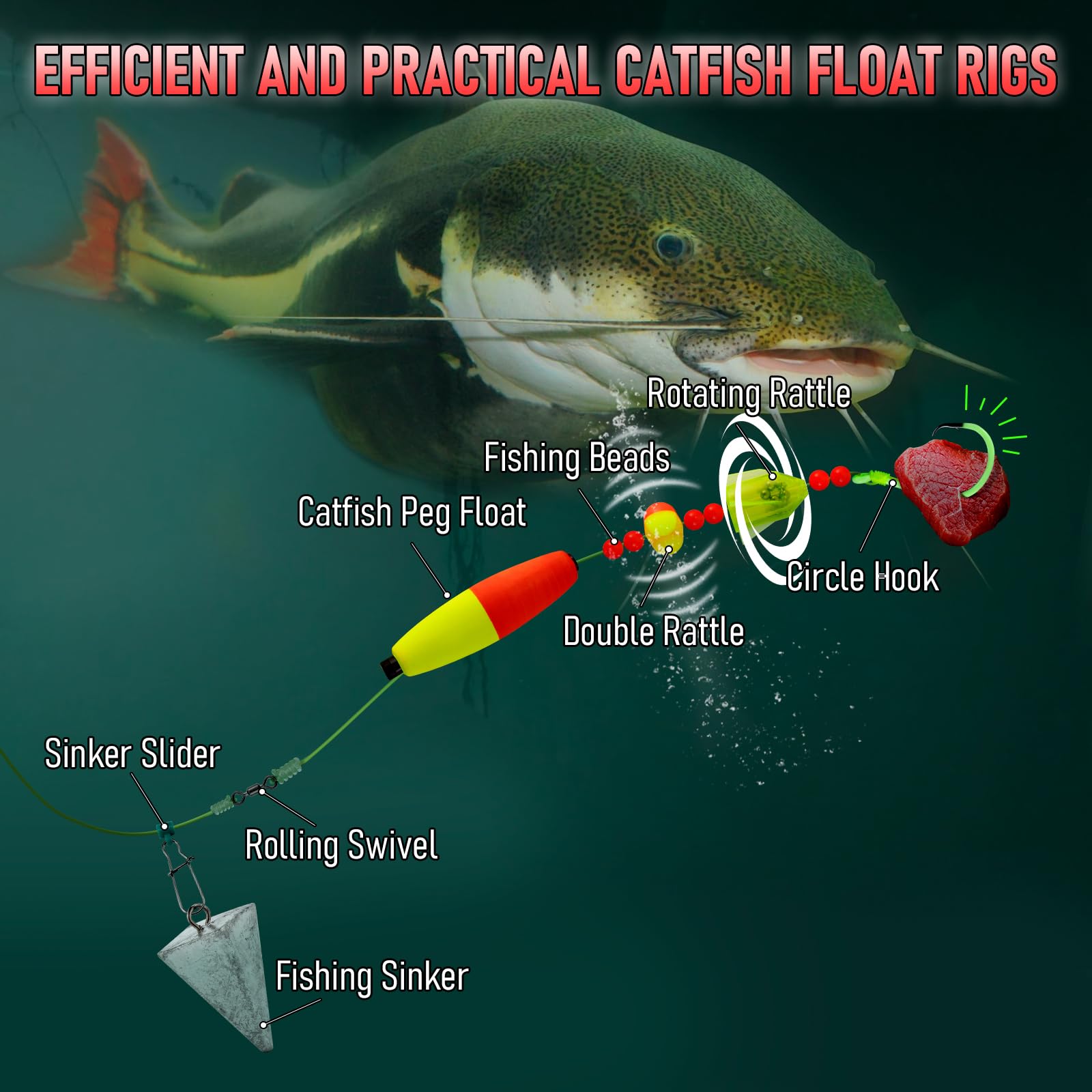 Rig showing swivels, sinker sliders and high-tensile hooks
