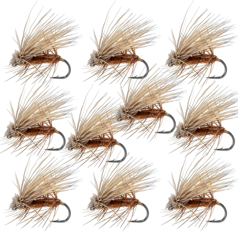 Trout fishing setup using elk hair caddis dry flies