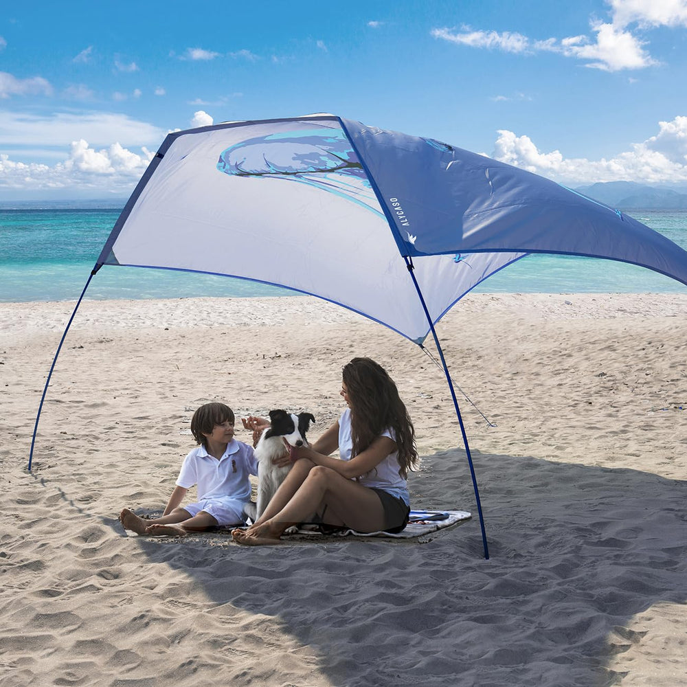 ALYCASO Beach Shade Canopy closeup reveals durable fabric and UV protection.