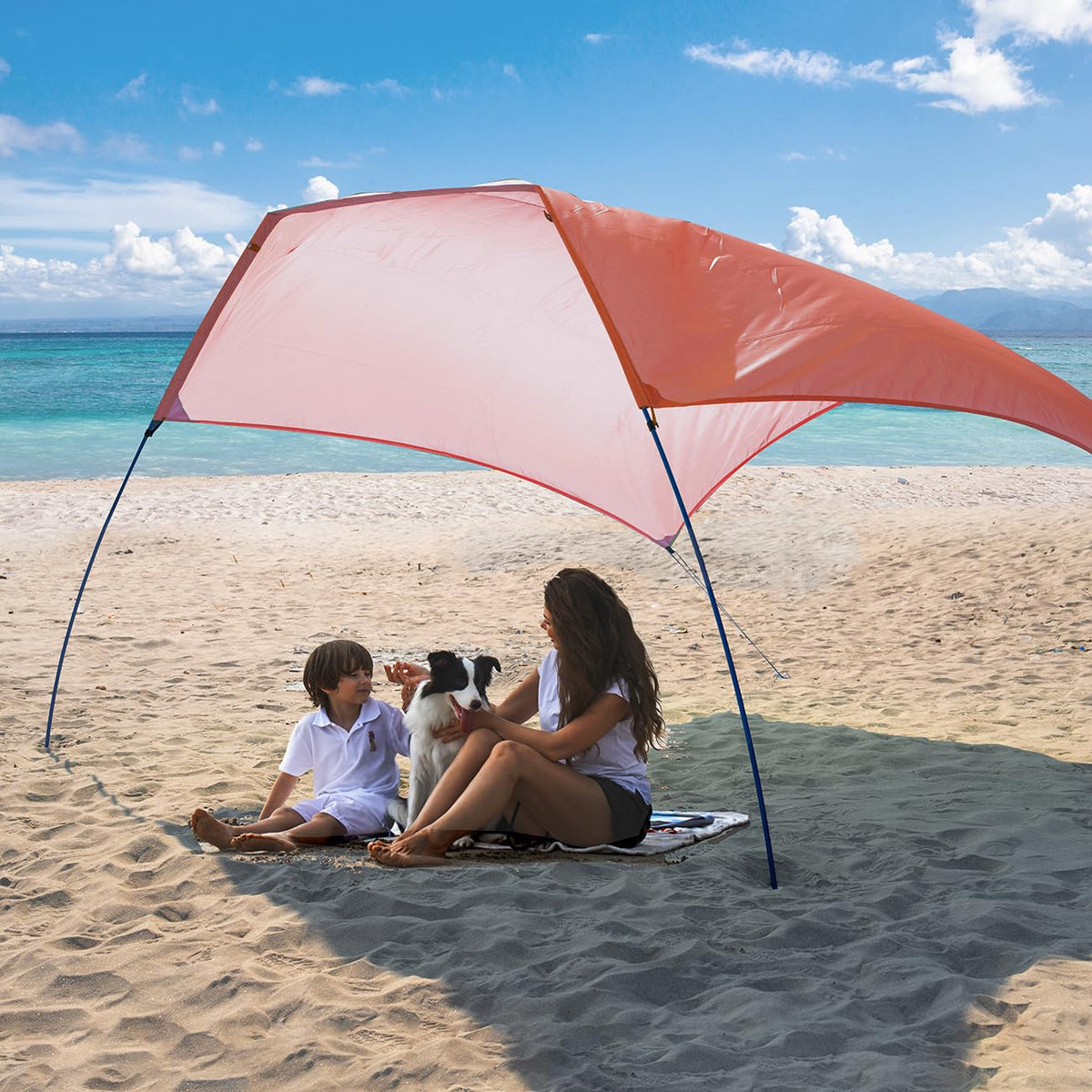 ALYCASO Beach Wind Shade Canopy wide shot showing 78 sq ft of shade for beach days