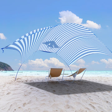 ALYCASO Beach Wind Shade Front View shows spacious 150 sq ft of shade for up to six people