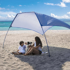ALYCASO Beach Wind Shade setup demonstrates quick shade solution on a sunny beach.