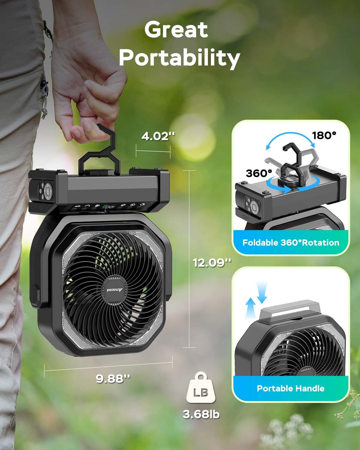AMACOOL 20000mAh battery powers long-lasting breeze for overnight camping