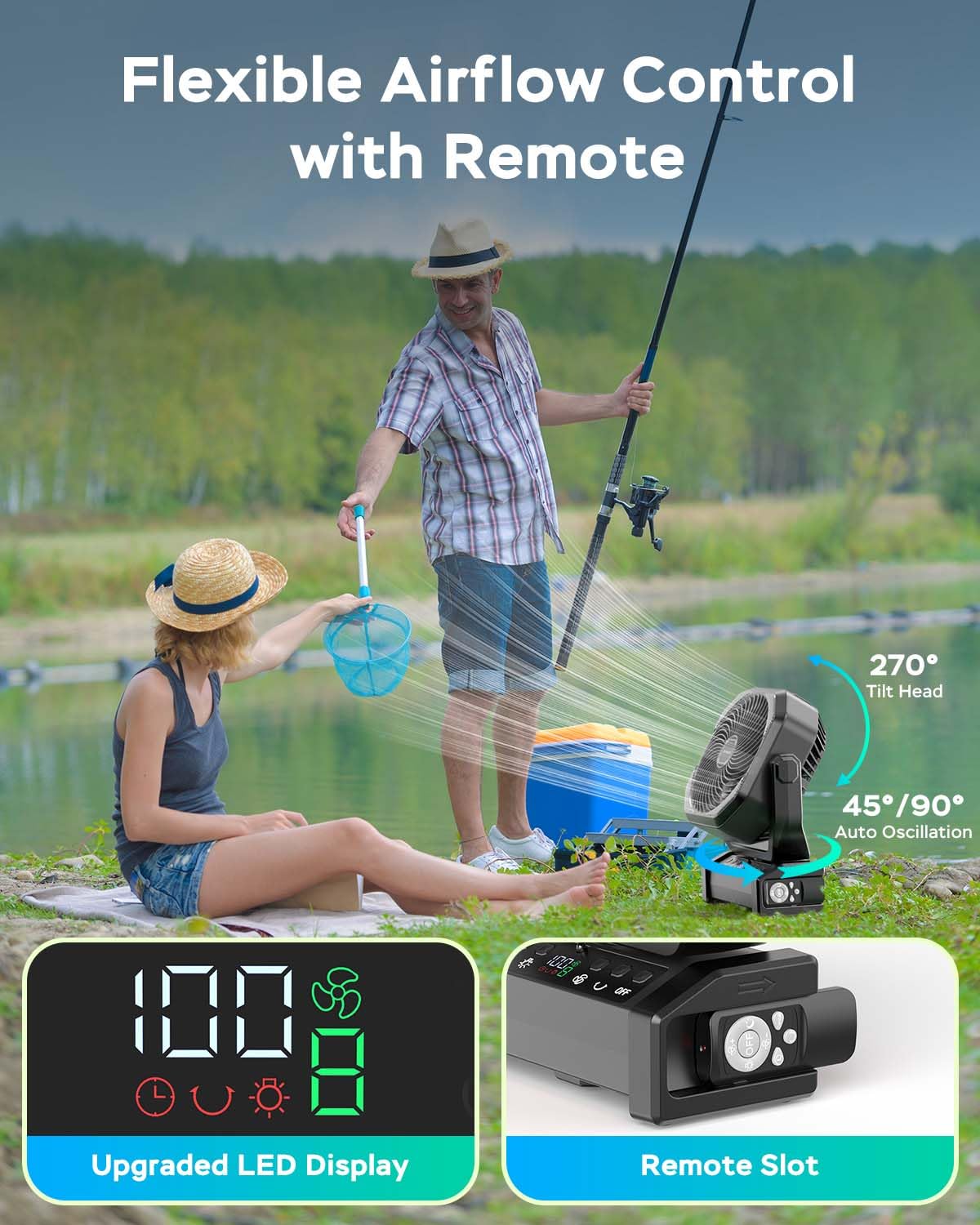 AMACOOL 270-degree pivot and hook enable precise airflow and easy hanging