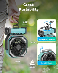 AMACOOL camping fan with 20000mAh battery powering long outdoor cooling