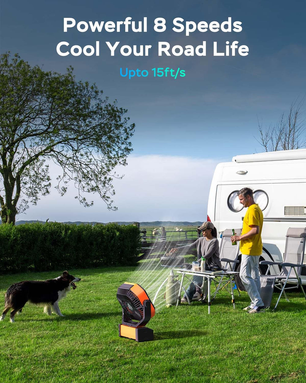 AMACOOL camping fan features 270° pivot and a hook for flexible air circulation in tents.