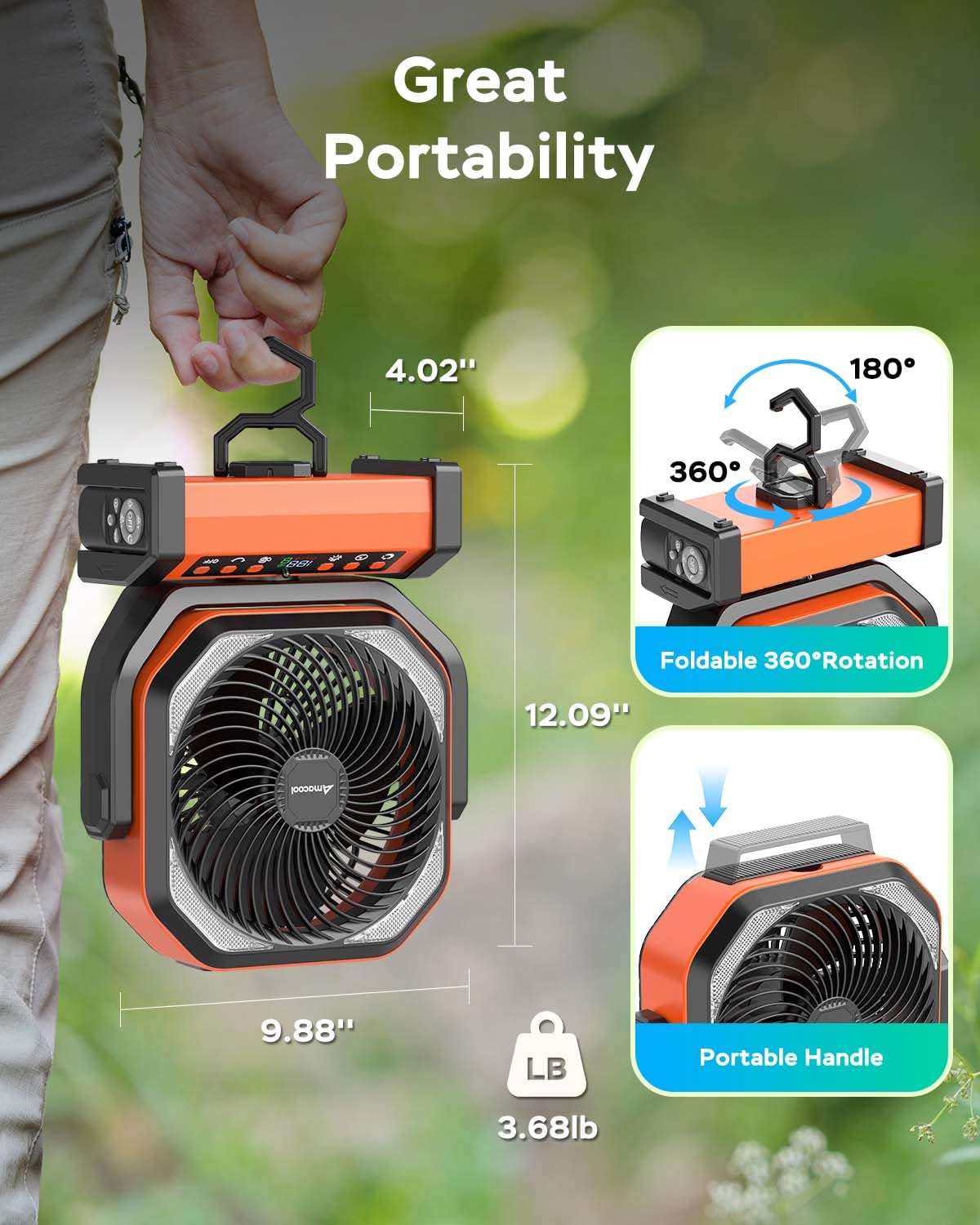 AMACOOL camping fan delivers up to 4.5m/s airflow for strong cooling outdoors.