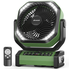 AMACOOL camping fan on battery shows long-lasting cooling for camping trips