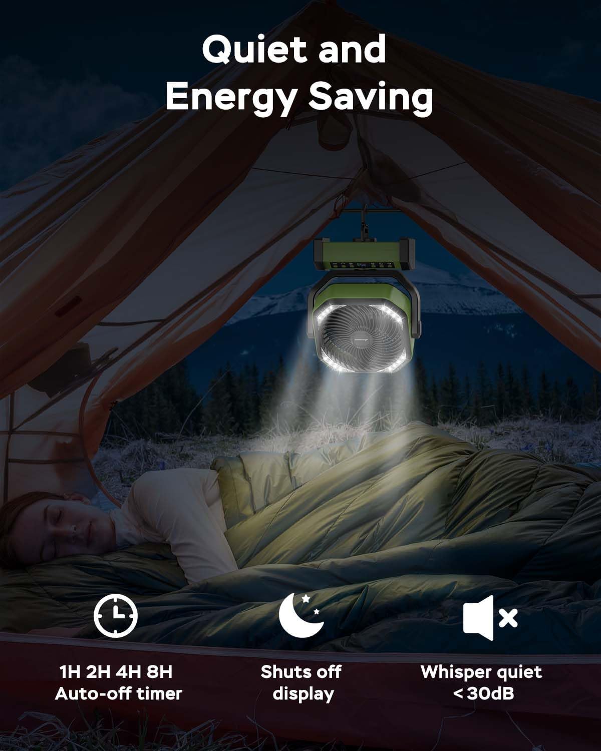 AMACOOL camping fan power bank with USB-C and USB-A ports for emergencies