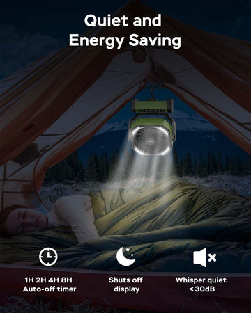 AMACOOL camping fan power bank with USB-C and USB-A ports for emergencies