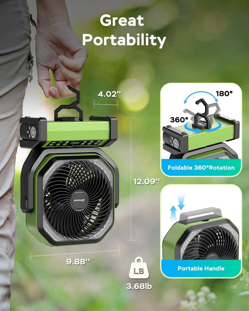 AMACOOL camping fan remote-control allows easy tent-side adjustment