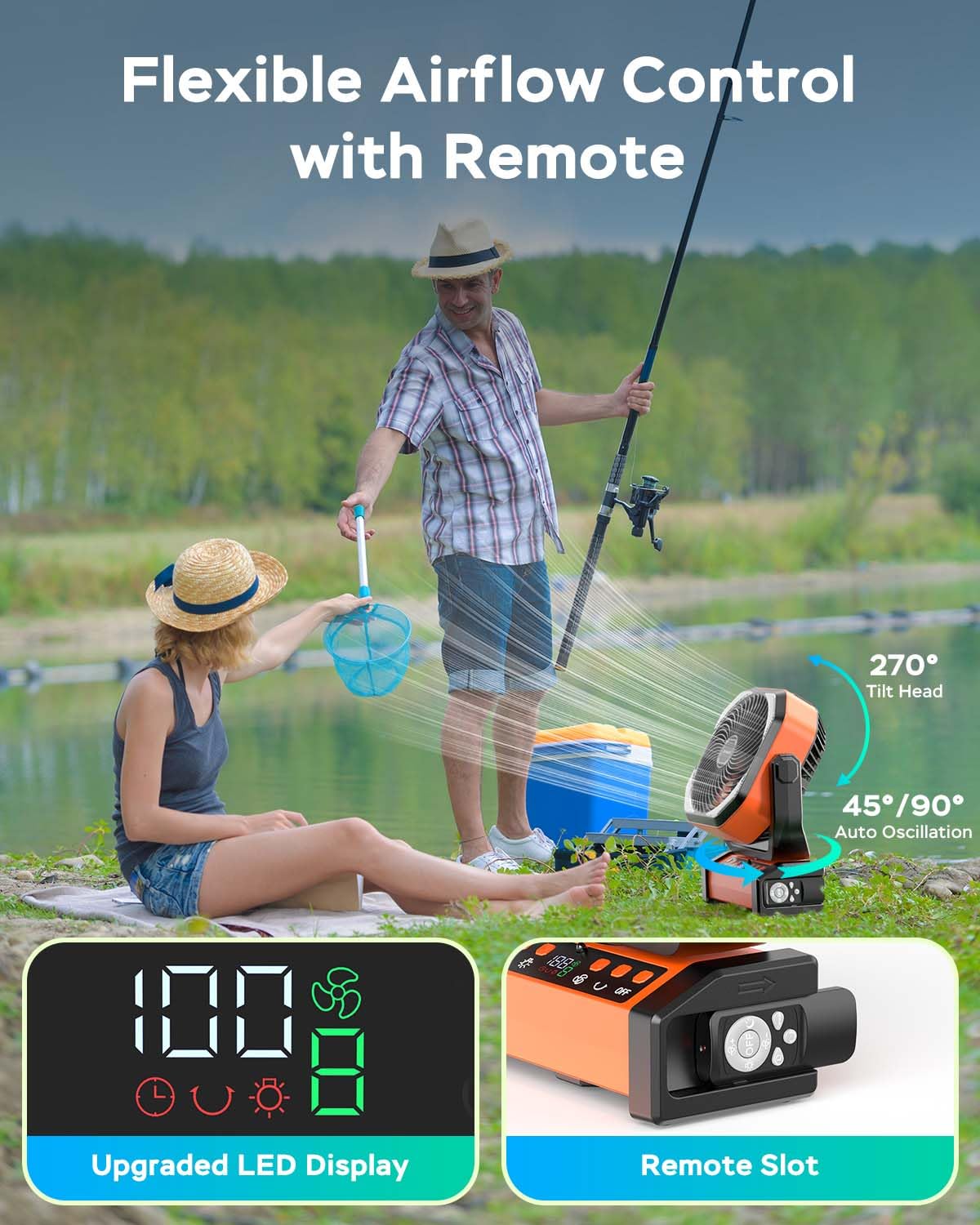 AMACOOL camping fan timer and sleep mode protect battery life during rest.