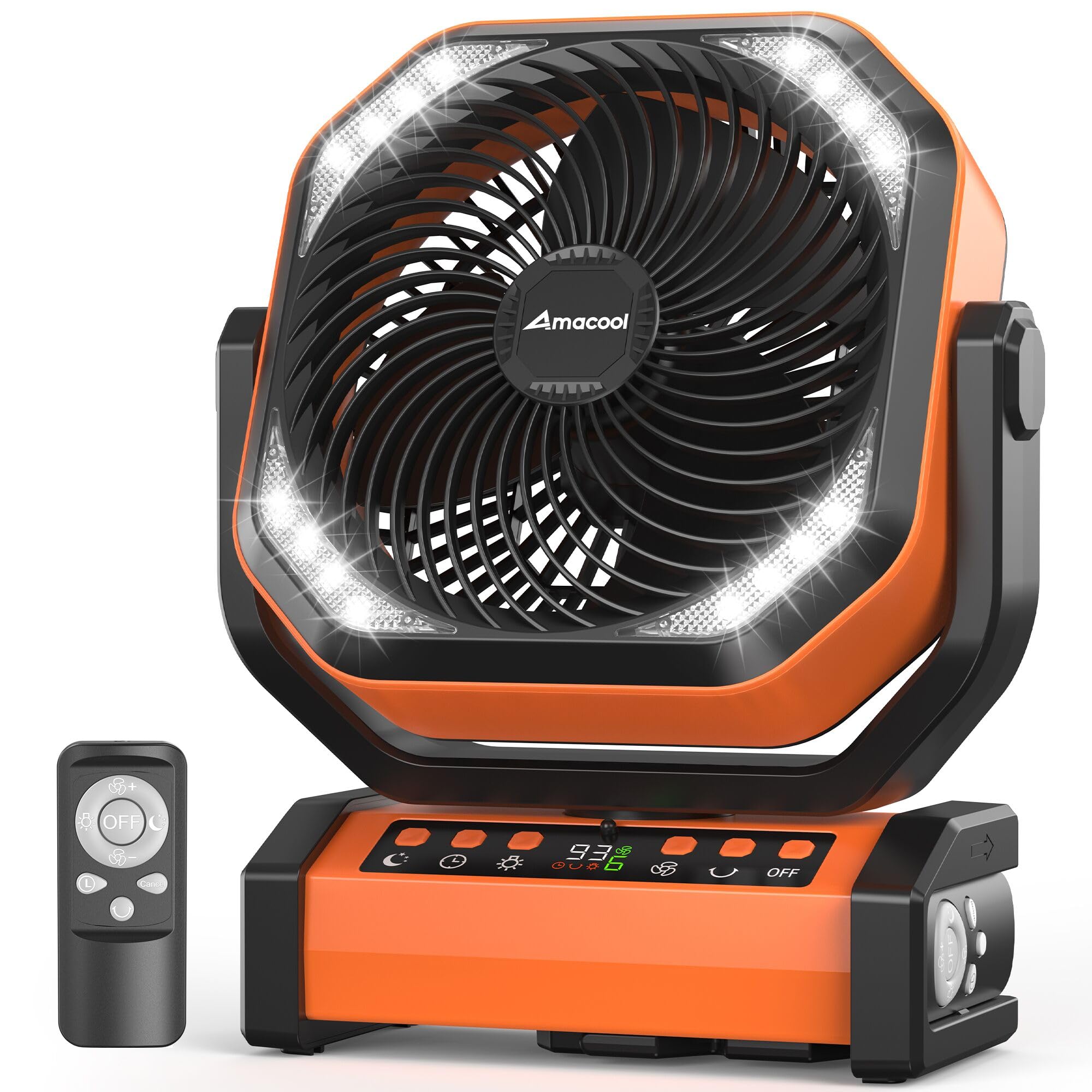 AMACOOL camping fan with 20000mAh battery delivers extended cooling for tents and outdoors.