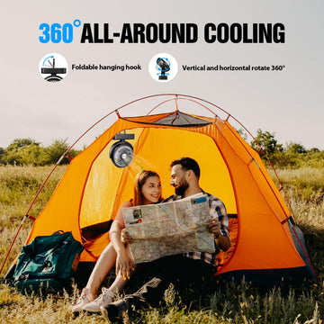 AMACOOL fan shows 360-degree rotation for flexible airflow